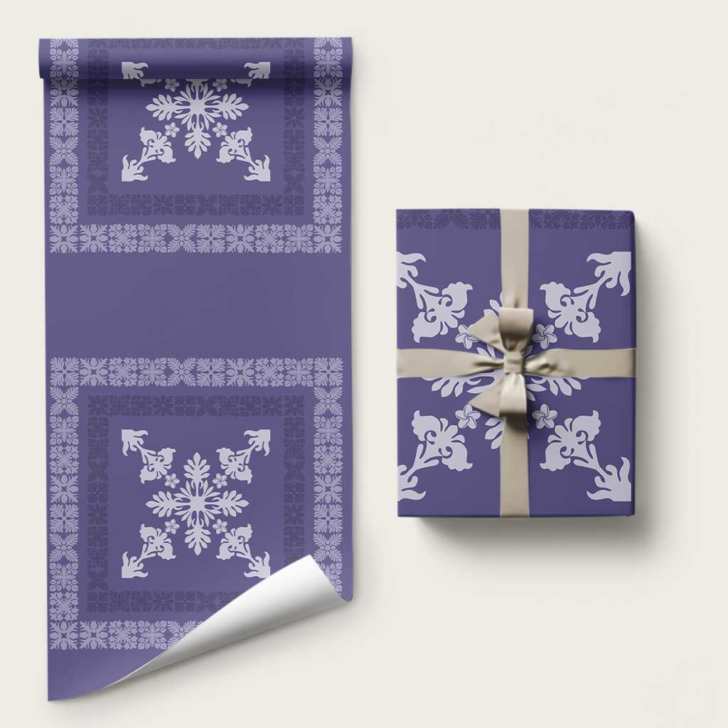 Hawaiian Quilt Block Design Wrapping Paper Purple Hawaii Culture Motifs LT9 58" × 23" Purple - Polynesian Pride