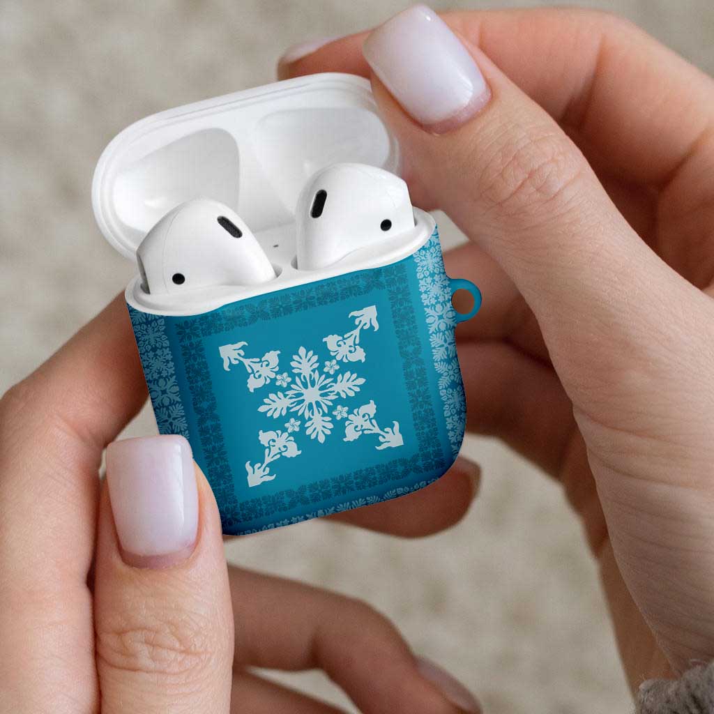 Hawaiian Quilt Block Design AirPods Case Teal Hawaii Culture Motifs - Polynesian Pride