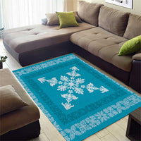 Hawaiian Quilt Block Design Area Rug Teal Hawaii Culture Motifs - Polynesian Pride