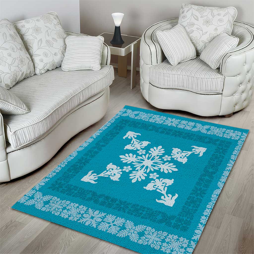 Hawaiian Quilt Block Design Area Rug Teal Hawaii Culture Motifs - Polynesian Pride