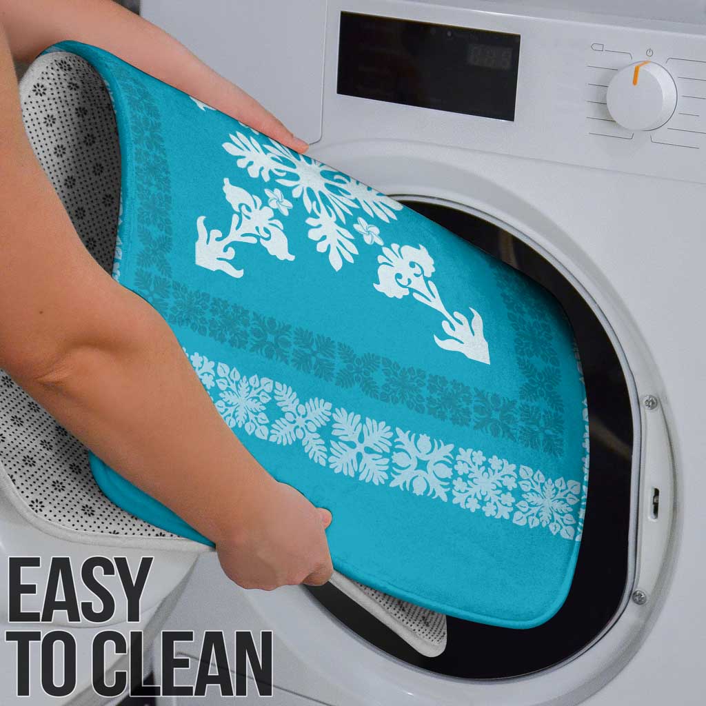 Hawaiian Quilt Block Design Bathroom Set Teal Hawaii Culture Motifs - Polynesian Pride