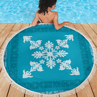 Hawaiian Quilt Block Design Beach Blanket Teal Hawaii Culture Motifs - Polynesian Pride