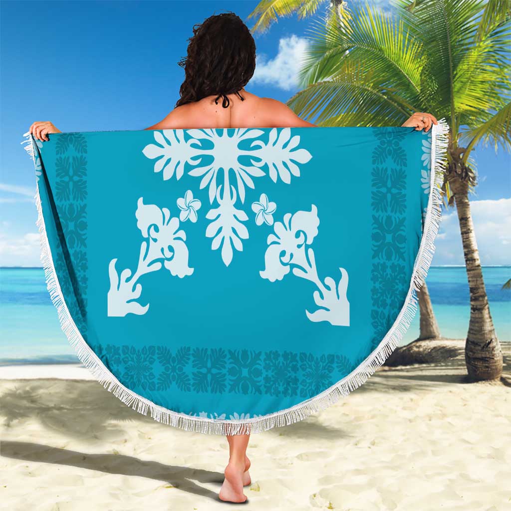 Hawaiian Quilt Block Design Beach Blanket Teal Hawaii Culture Motifs - Polynesian Pride