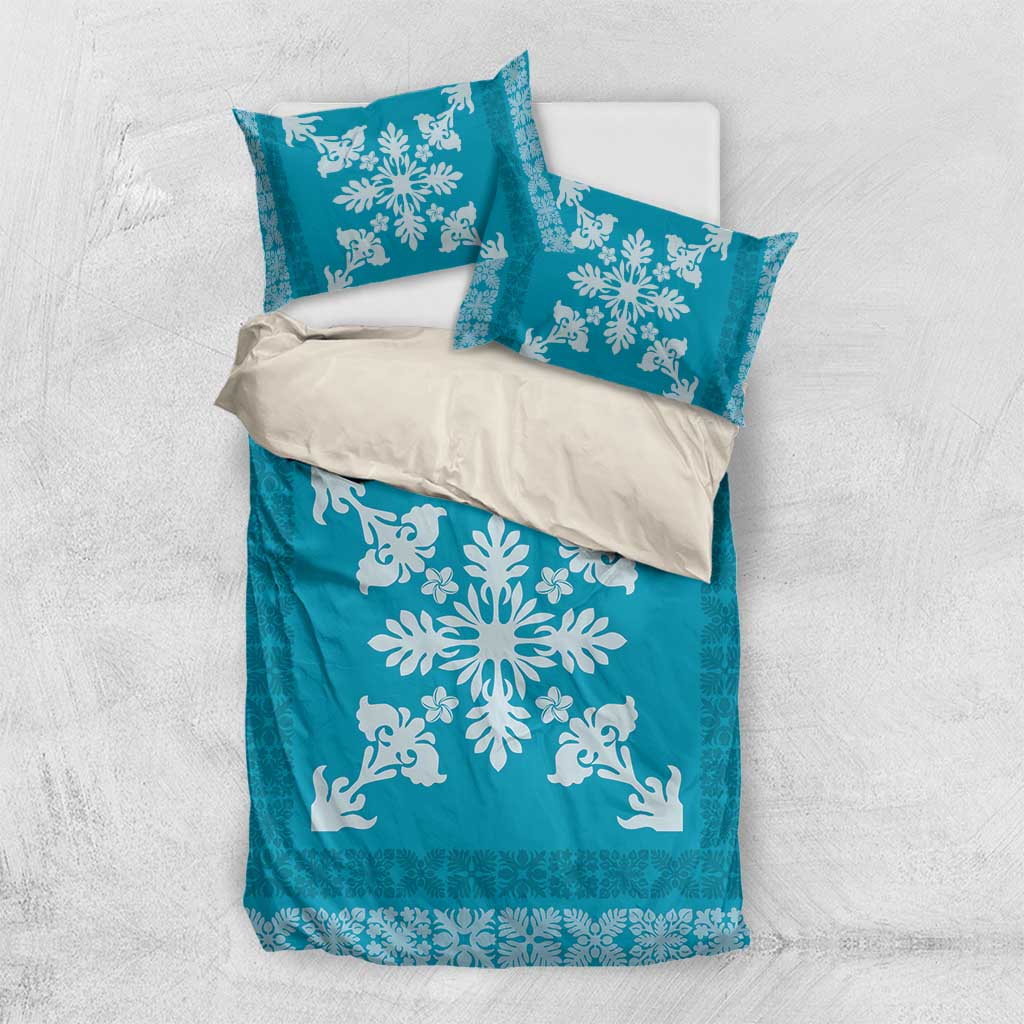 Hawaiian Quilt Block Design Bedding Set Teal Hawaii Culture Motifs - Polynesian Pride