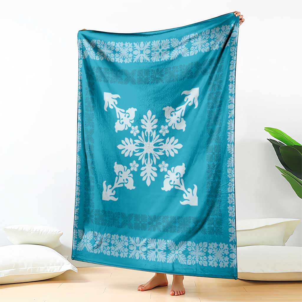 Hawaiian Quilt Block Design Blanket Teal Hawaii Culture Motifs - Polynesian Pride