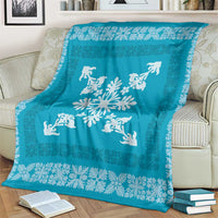 Hawaiian Quilt Block Design Blanket Teal Hawaii Culture Motifs - Polynesian Pride
