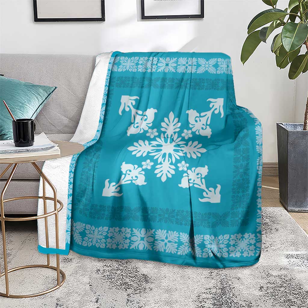 Hawaiian Quilt Block Design Blanket Teal Hawaii Culture Motifs - Polynesian Pride