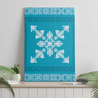 Hawaiian Quilt Block Design Canvas Wall Art Teal Hawaii Culture Motifs - Polynesian Pride