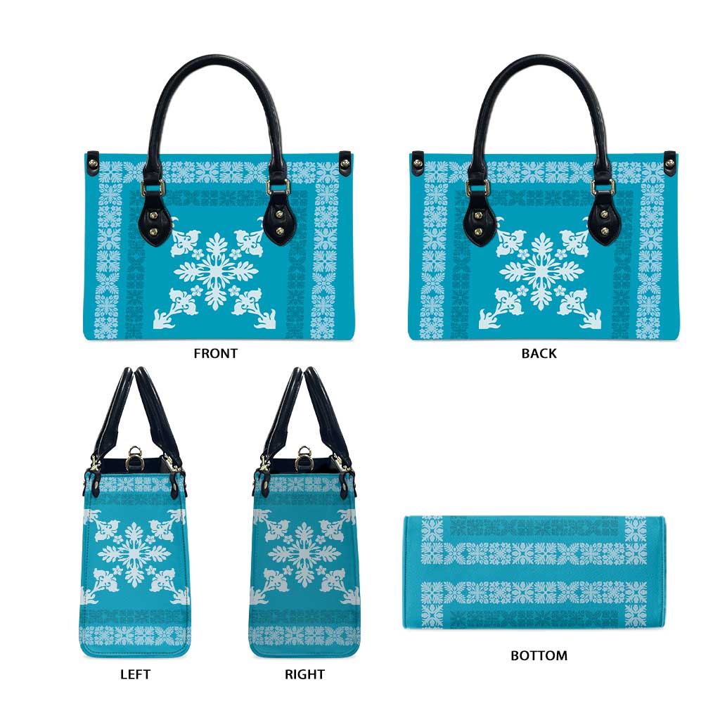 Hawaiian Quilt Block Design Leather Bag Teal Hawaii Culture Motifs - Polynesian Pride