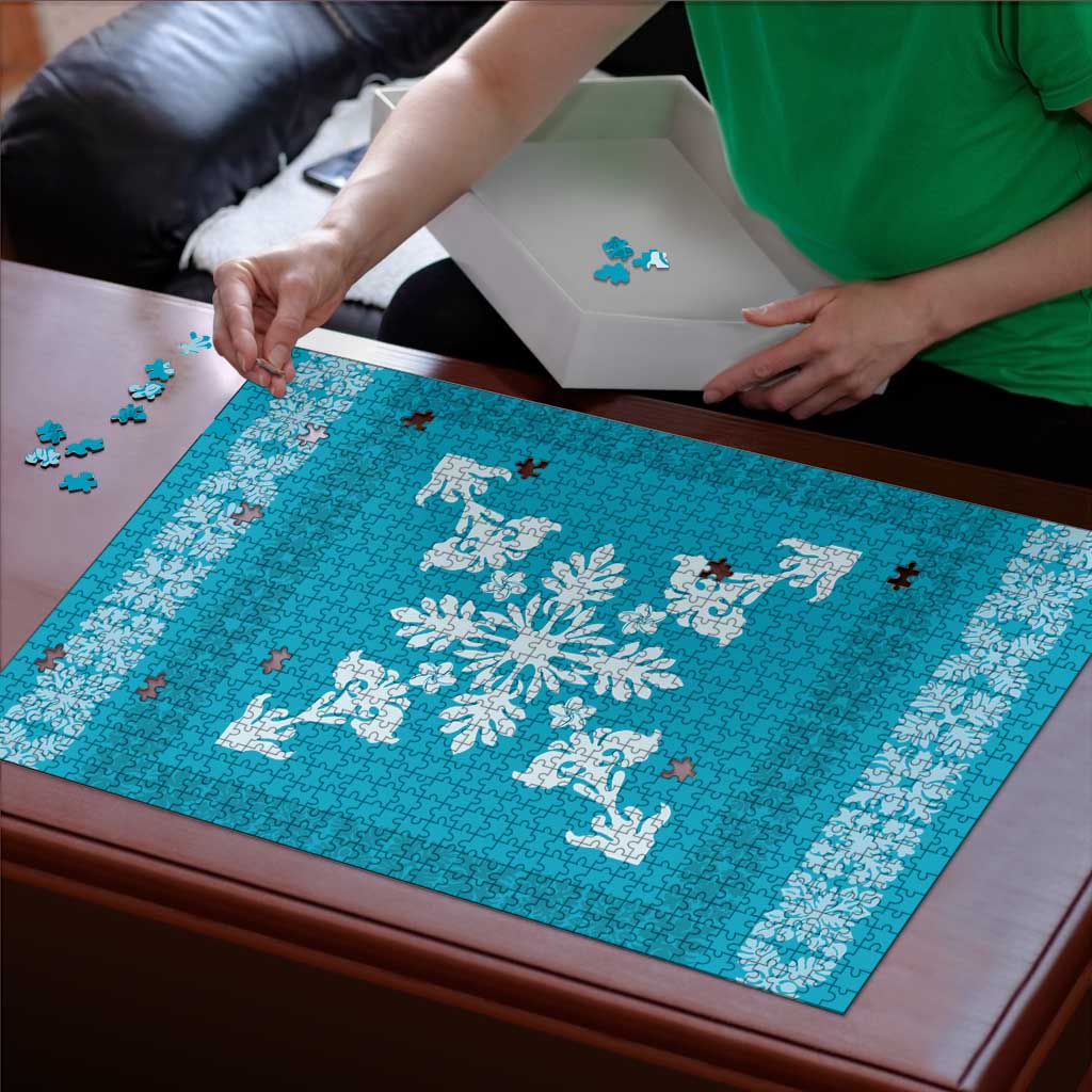 Hawaiian Quilt Block Design Puzzle Teal Hawaii Culture Motifs - Polynesian Pride