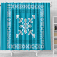 Hawaiian Quilt Block Design Shower Curtain Teal Hawaii Culture Motifs - Polynesian Pride