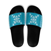 Hawaiian Quilt Block Design Slide Sandals Teal Hawaii Culture Motifs - Polynesian Pride