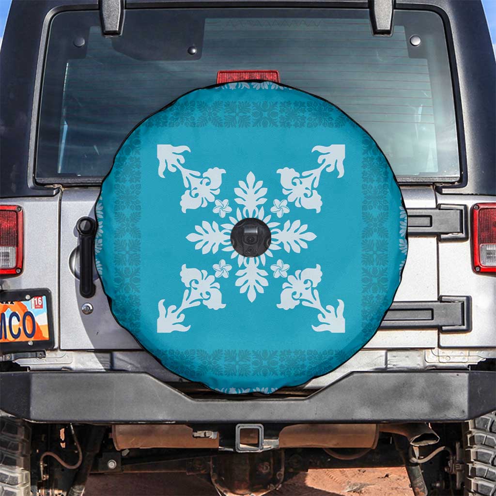 Hawaiian Quilt Block Design Spare Tire Cover Teal Hawaii Culture Motifs - Polynesian Pride