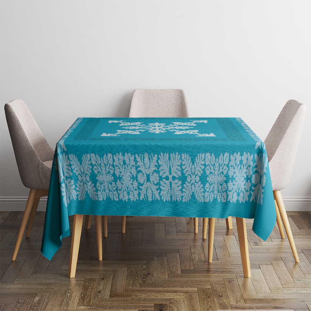 Hawaiian Quilt Block Design Tablecloth Teal Hawaii Culture Motifs - Polynesian Pride
