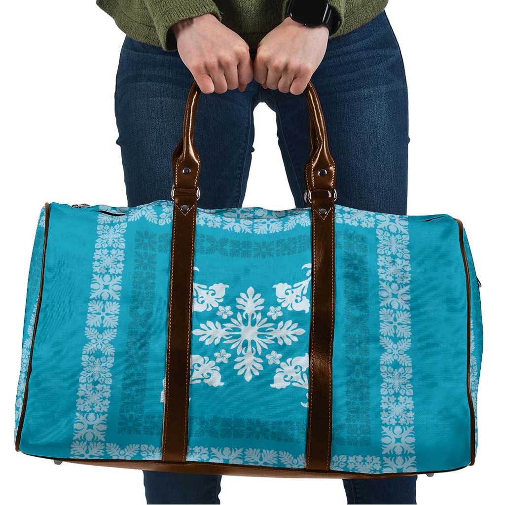 Hawaiian Quilt Block Design Travel Bag Teal Hawaii Culture Motifs - Polynesian Pride