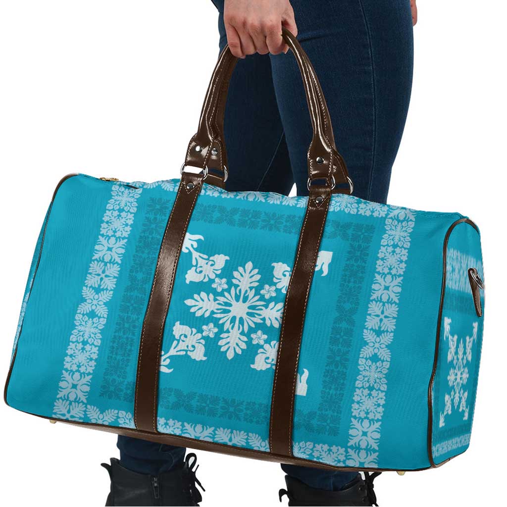 Hawaiian Quilt Block Design Travel Bag Teal Hawaii Culture Motifs - Polynesian Pride