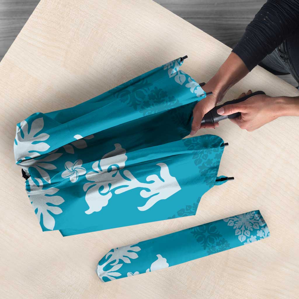 Hawaiian Quilt Block Design Umbrella Teal Hawaii Culture Motifs - Polynesian Pride