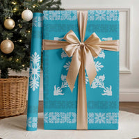 Hawaiian Quilt Block Design Wrapping Paper Teal Hawaii Culture Motifs - Polynesian Pride