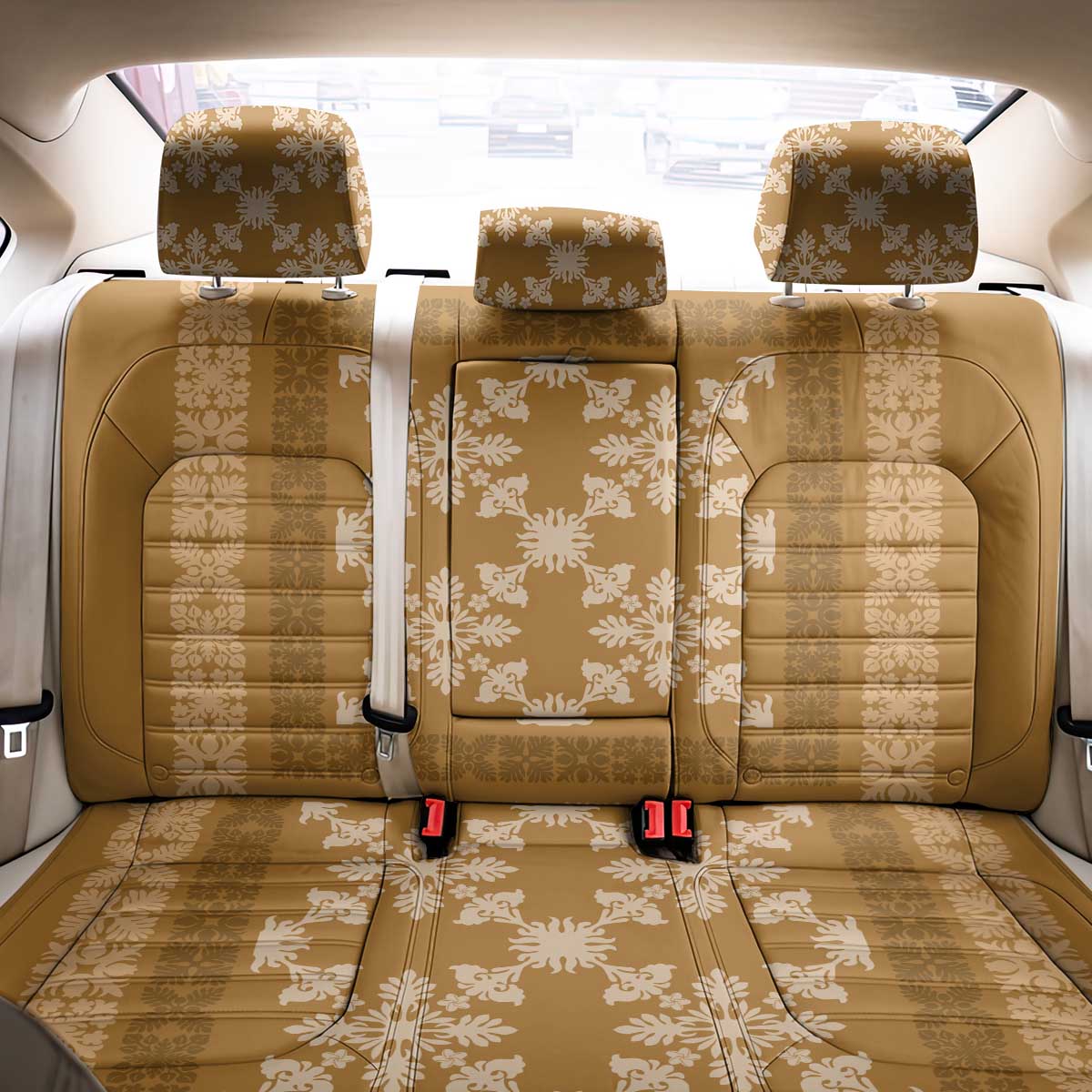 Hawaiian Quilt Pattern Back Car Seat Cover Gold Hawaii Culture Tropical - Polynesian Pride