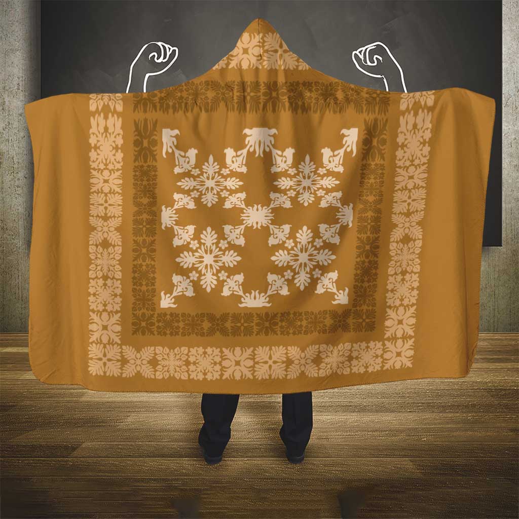 Hawaiian Quilt Pattern Hooded Blanket Gold Hawaii Culture Tropical - Polynesian Pride
