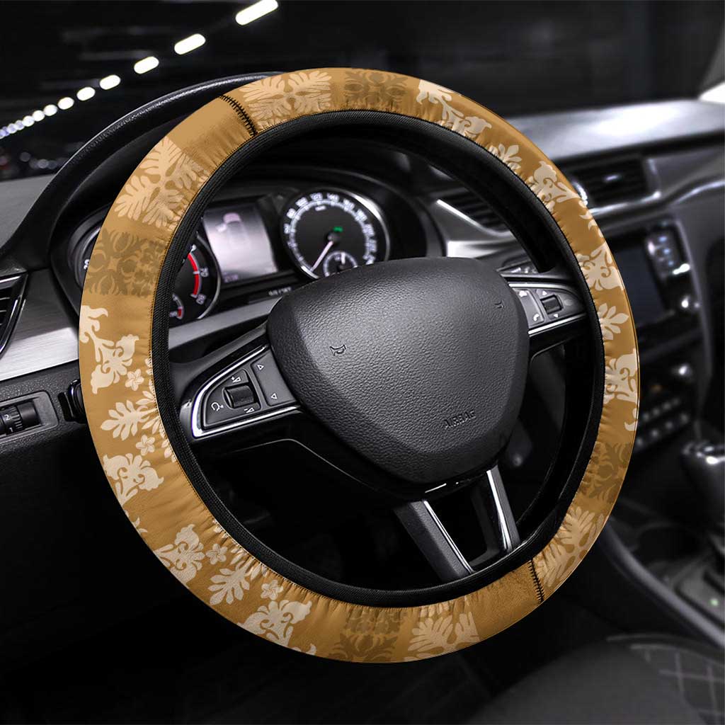 Hawaiian Quilt Pattern Steering Wheel Cover Gold Hawaii Culture Tropical - Polynesian Pride