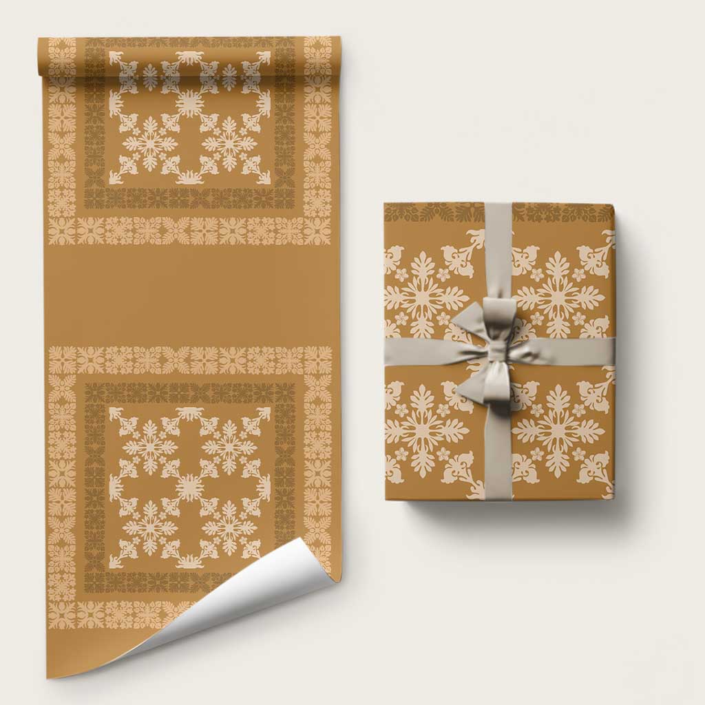 Hawaiian Quilt Pattern Wrapping Paper Gold Hawaii Culture Tropical LT9 58" × 23" Gold - Polynesian Pride