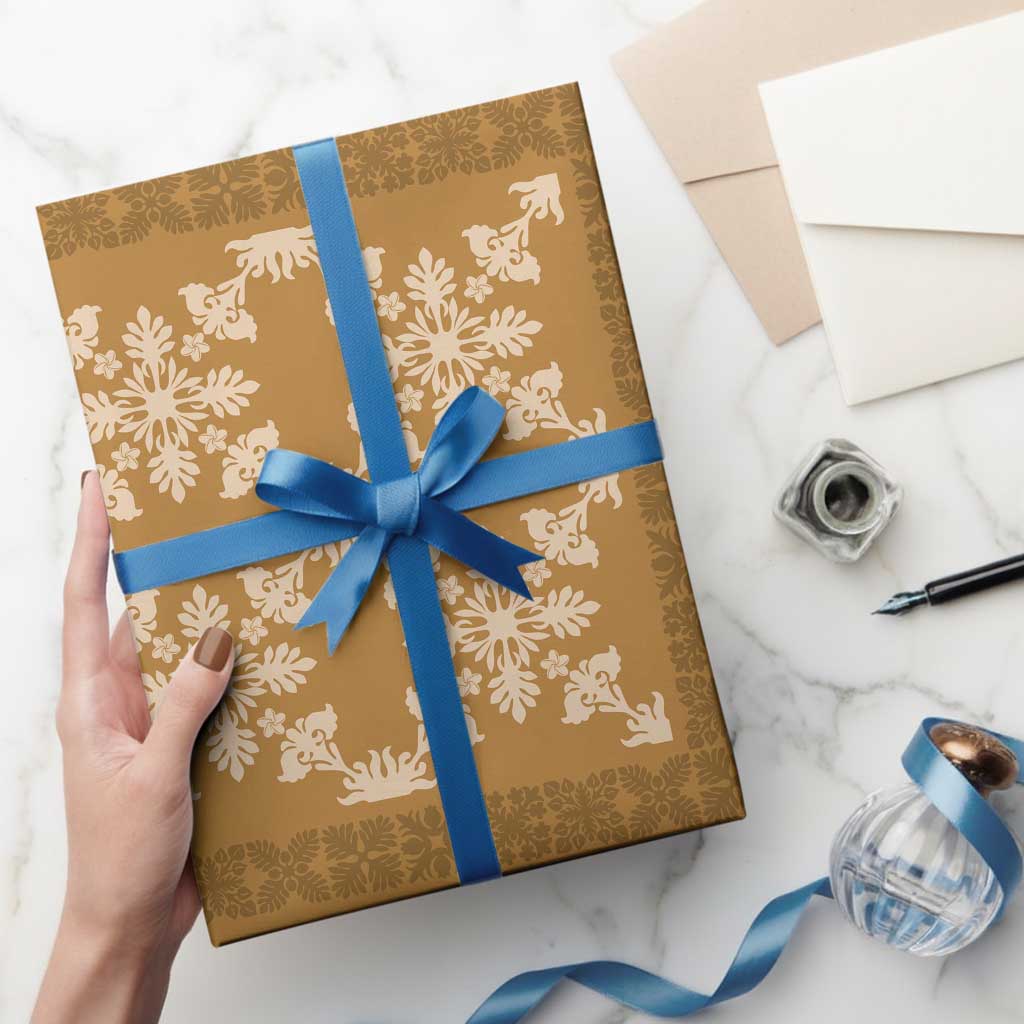 Hawaiian Quilt Pattern Wrapping Paper Gold Hawaii Culture Tropical - Polynesian Pride