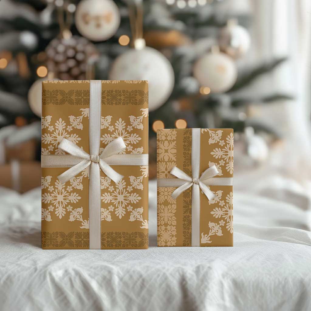 Hawaiian Quilt Pattern Wrapping Paper Gold Hawaii Culture Tropical - Polynesian Pride