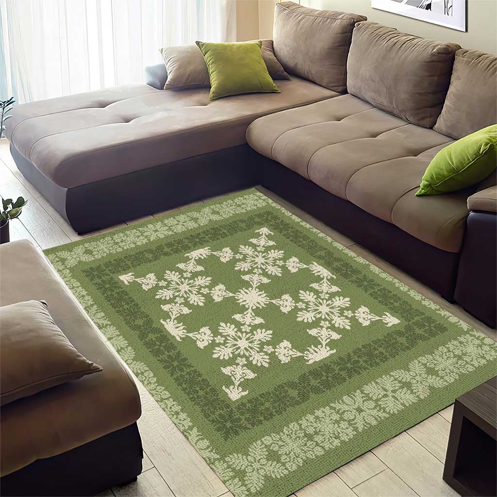 Hawaiian Quilt Pattern Area Rug Lime Hawaii Culture Tropical - Polynesian Pride