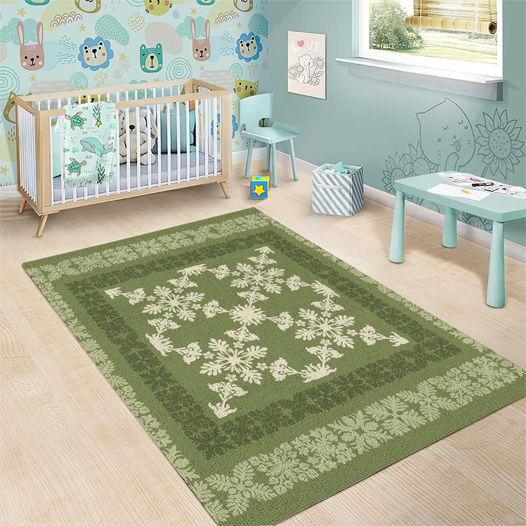 Hawaiian Quilt Pattern Area Rug Lime Hawaii Culture Tropical - Polynesian Pride