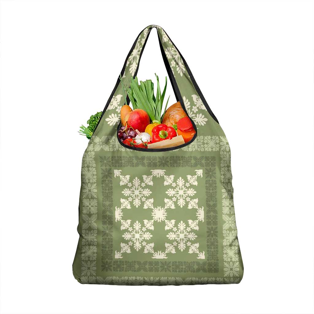 Hawaiian Quilt Pattern Grocery Bag Lime Hawaii Culture Tropical - Polynesian Pride