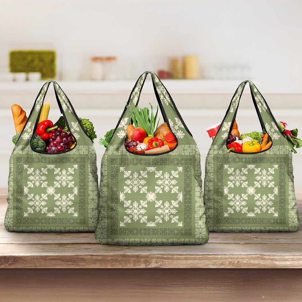 Hawaiian Quilt Pattern Grocery Bag Lime Hawaii Culture Tropical - Polynesian Pride