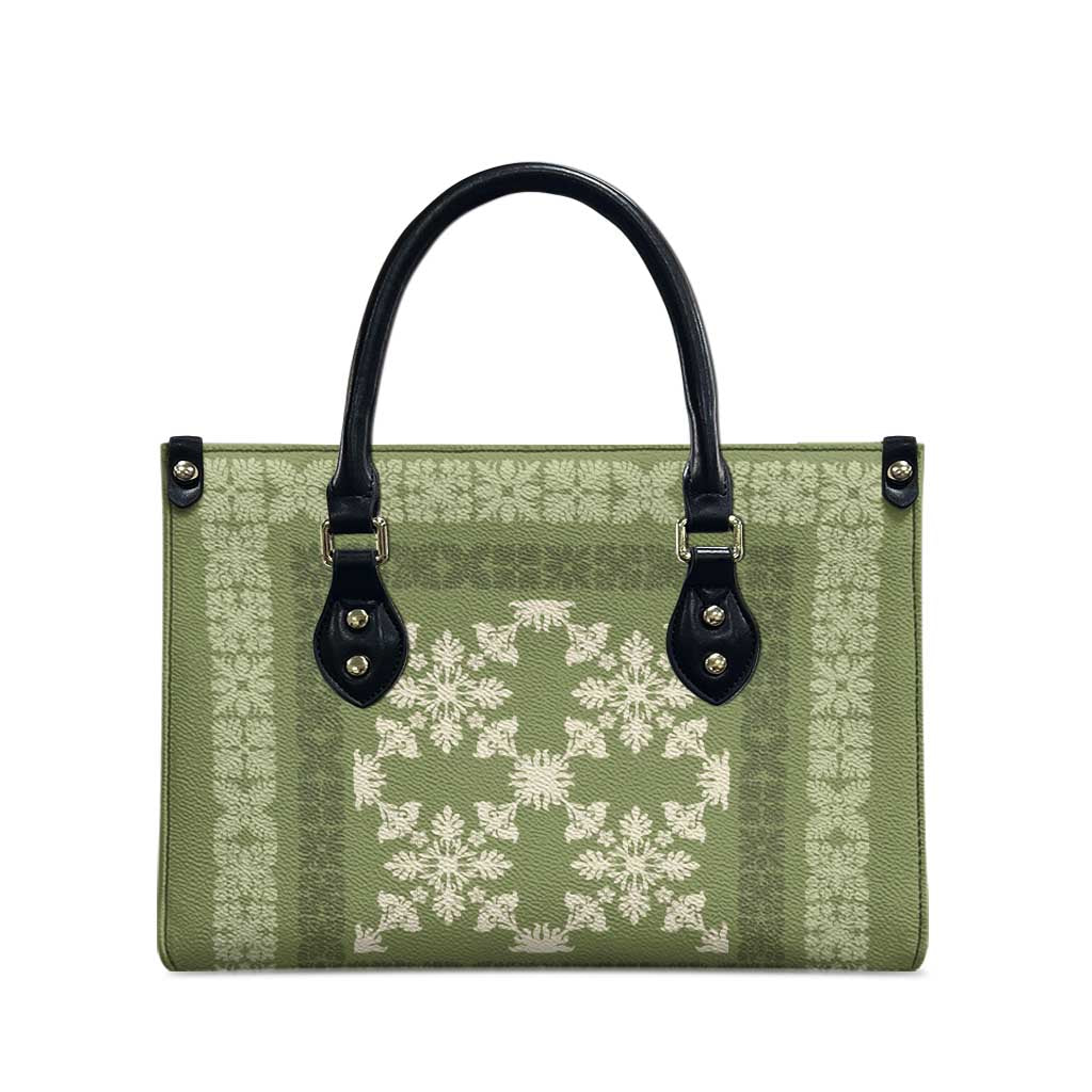 Hawaiian Quilt Pattern Leather Bag Lime Hawaii Culture Tropical - Polynesian Pride