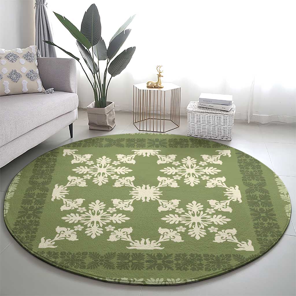 Hawaiian Quilt Pattern Round Carpet Lime Hawaii Culture Tropical - Polynesian Pride