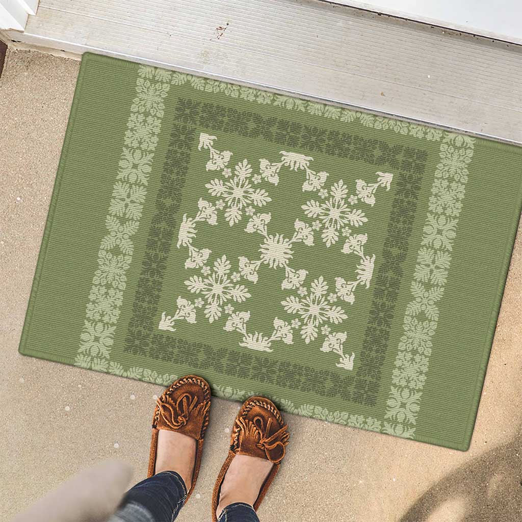 Hawaiian Quilt Pattern Rubber Doormat Lime Hawaii Culture Tropical - Polynesian Pride