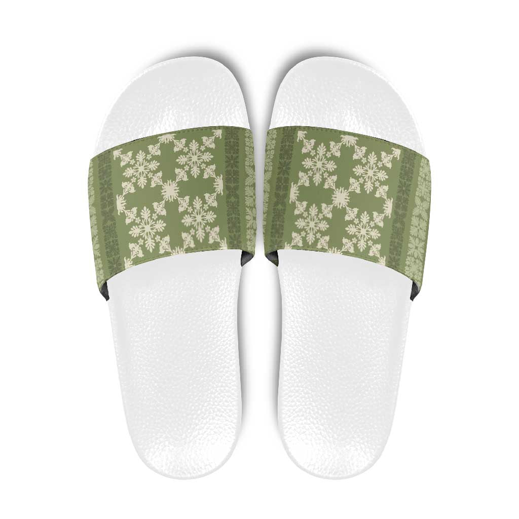 Hawaiian Quilt Pattern Slide Sandals Lime Hawaii Culture Tropical - Polynesian Pride