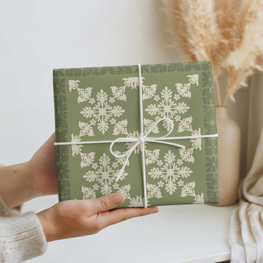 Hawaiian Quilt Pattern Wrapping Paper Lime Hawaii Culture Tropical - Polynesian Pride