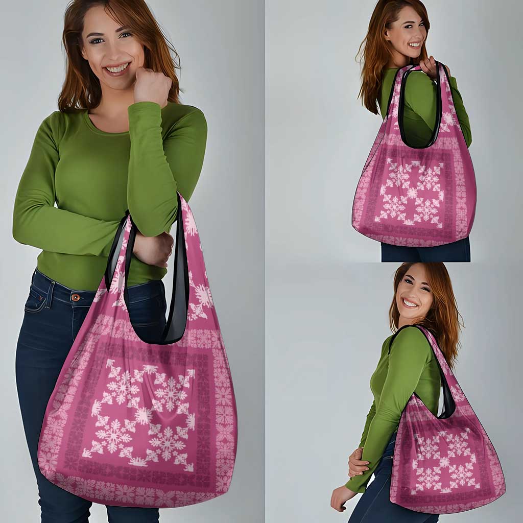 Hawaiian Quilt Pattern Grocery Bag Pink Hawaii Culture Tropical - Polynesian Pride