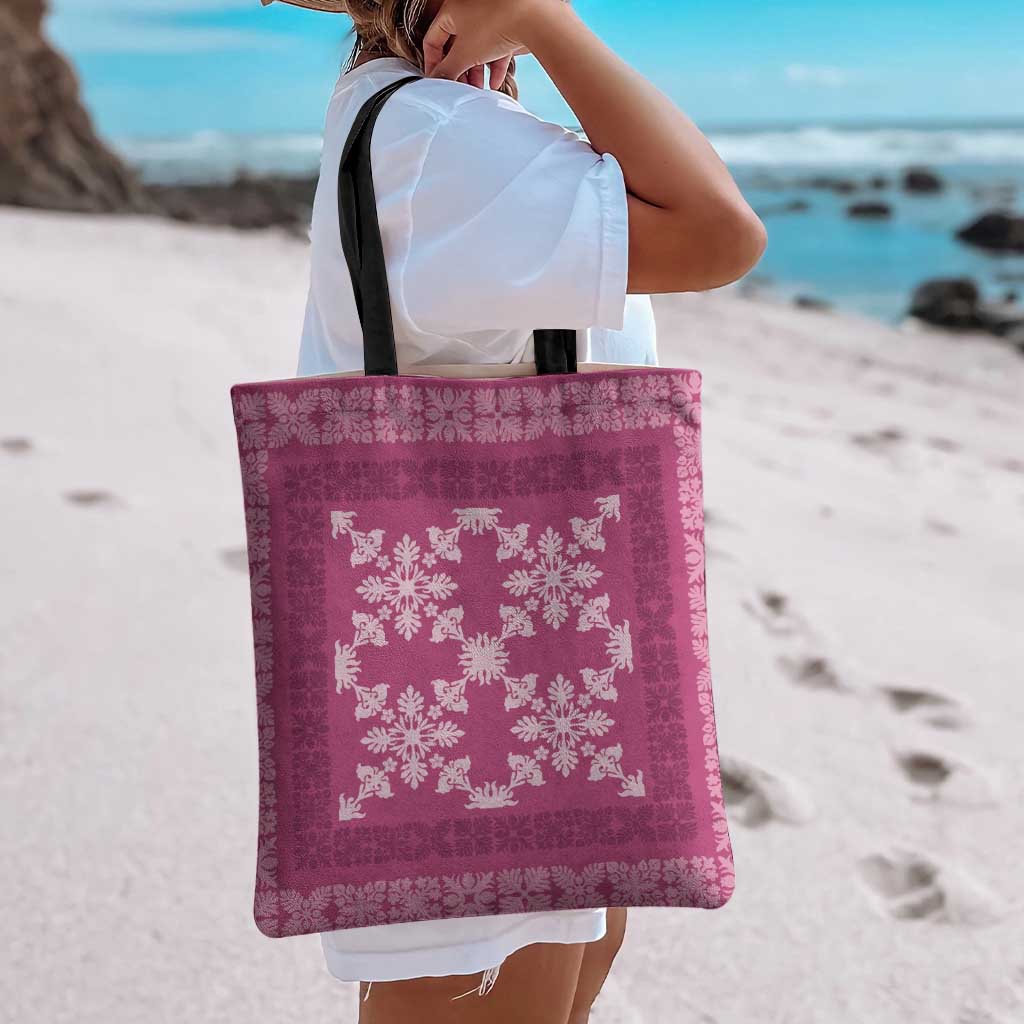 Hawaiian Quilt Pattern Tote Bag Pink Hawaii Culture Tropical - Polynesian Pride