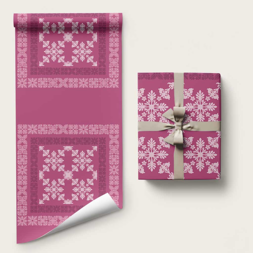 Hawaiian Quilt Pattern Wrapping Paper Pink Hawaii Culture Tropical LT9 58" × 23" Pink - Polynesian Pride