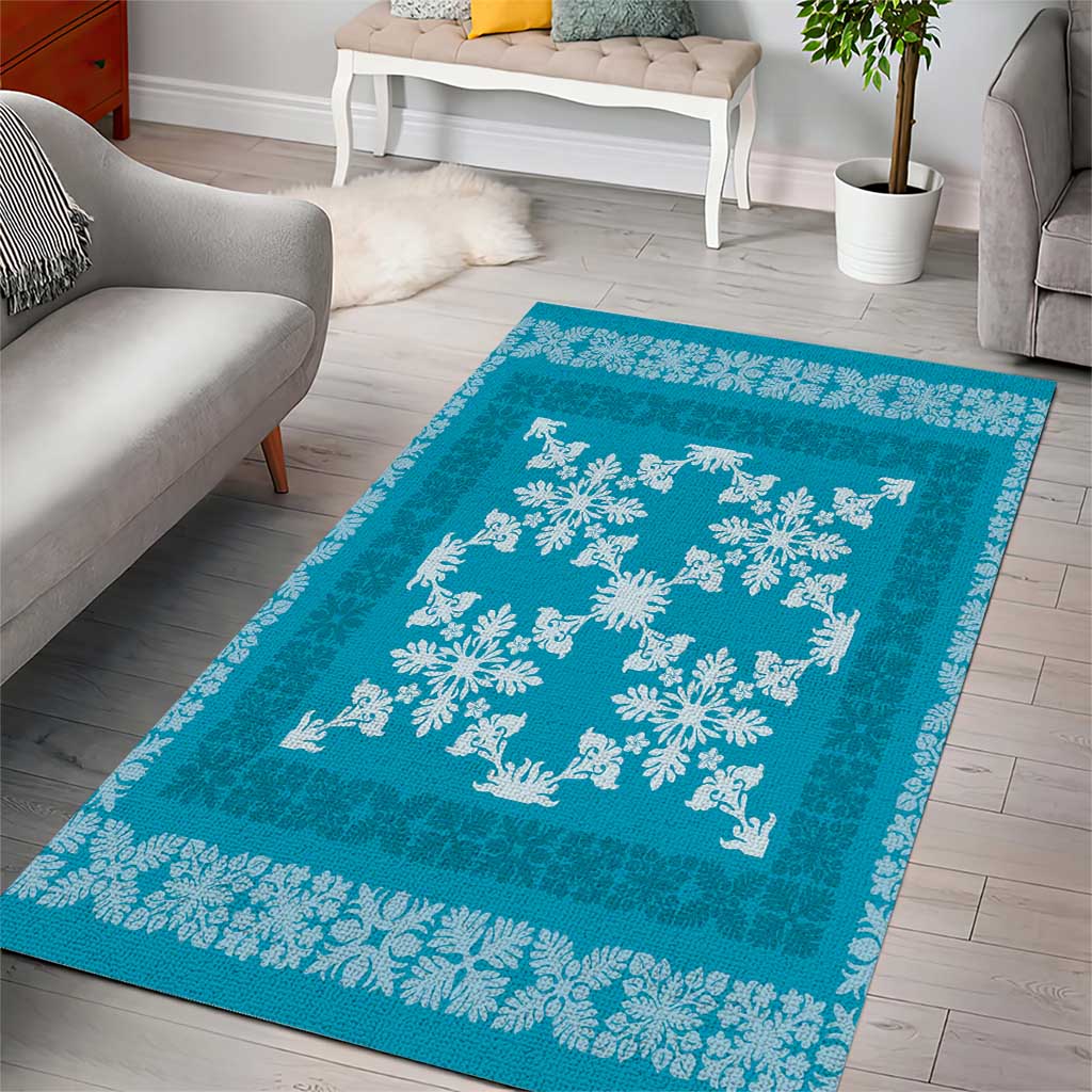 Hawaiian Quilt Pattern Area Rug Teal Hawaii Culture Tropical - Polynesian Pride