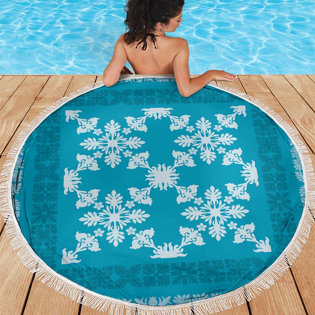 Hawaiian Quilt Pattern Beach Blanket Teal Hawaii Culture Tropical - Polynesian Pride