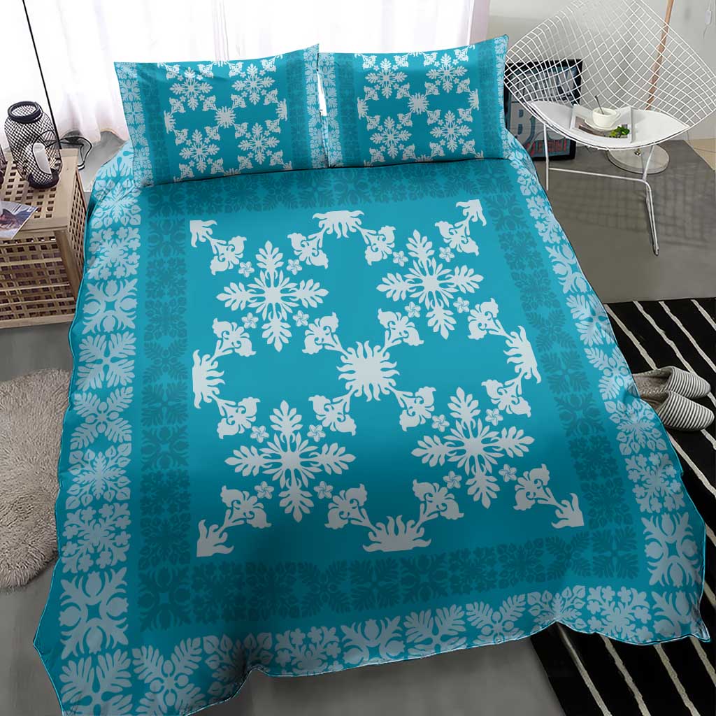 Hawaiian Quilt Pattern Bedding Set Teal Hawaii Culture Tropical - Polynesian Pride