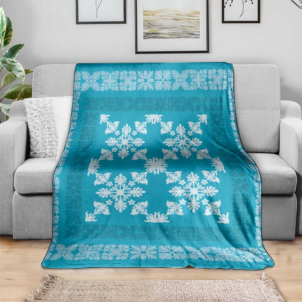 Hawaiian Quilt Pattern Blanket Teal Hawaii Culture Tropical - Polynesian Pride