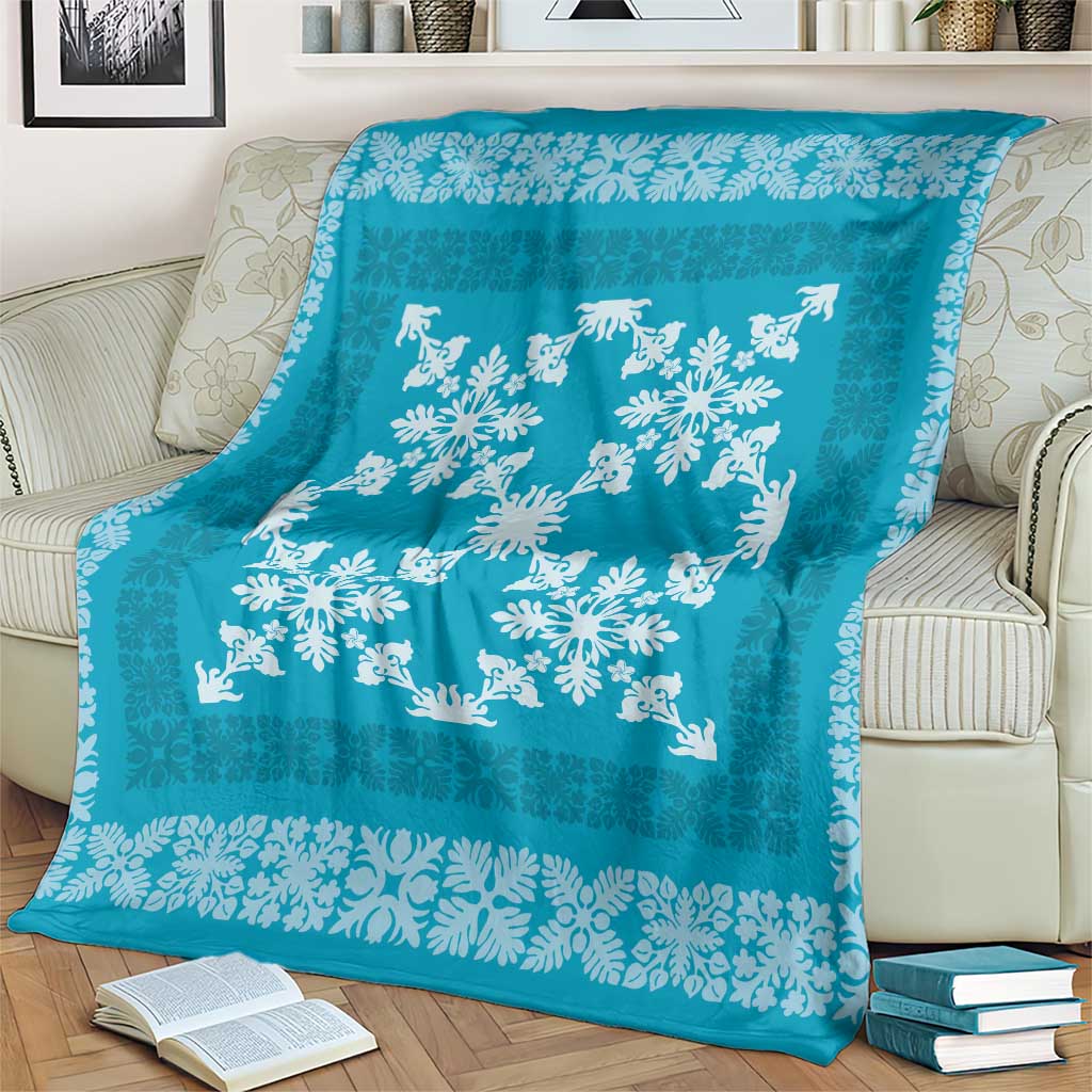 Hawaiian Quilt Pattern Blanket Teal Hawaii Culture Tropical - Polynesian Pride