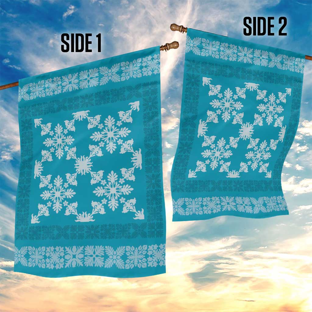 Hawaiian Quilt Pattern Garden Flag Teal Hawaii Culture Tropical - Polynesian Pride