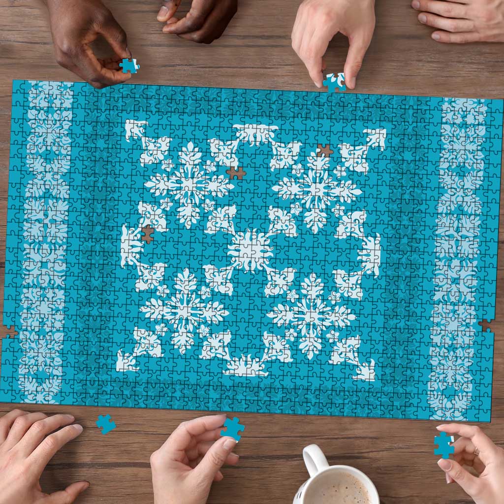 Hawaiian Quilt Pattern Puzzle Teal Hawaii Culture Tropical - Polynesian Pride