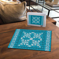Hawaiian Quilt Pattern Puzzle Teal Hawaii Culture Tropical - Polynesian Pride