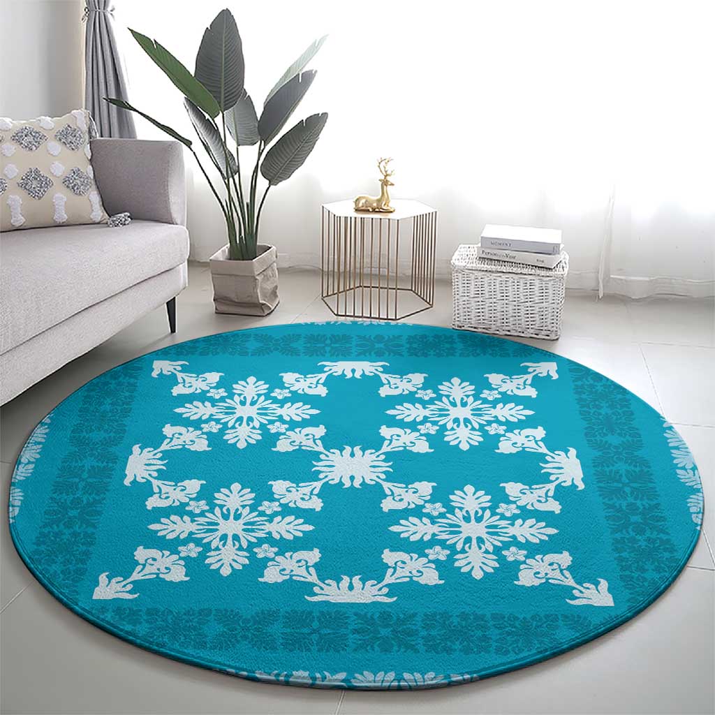 Hawaiian Quilt Pattern Round Carpet Teal Hawaii Culture Tropical - Polynesian Pride