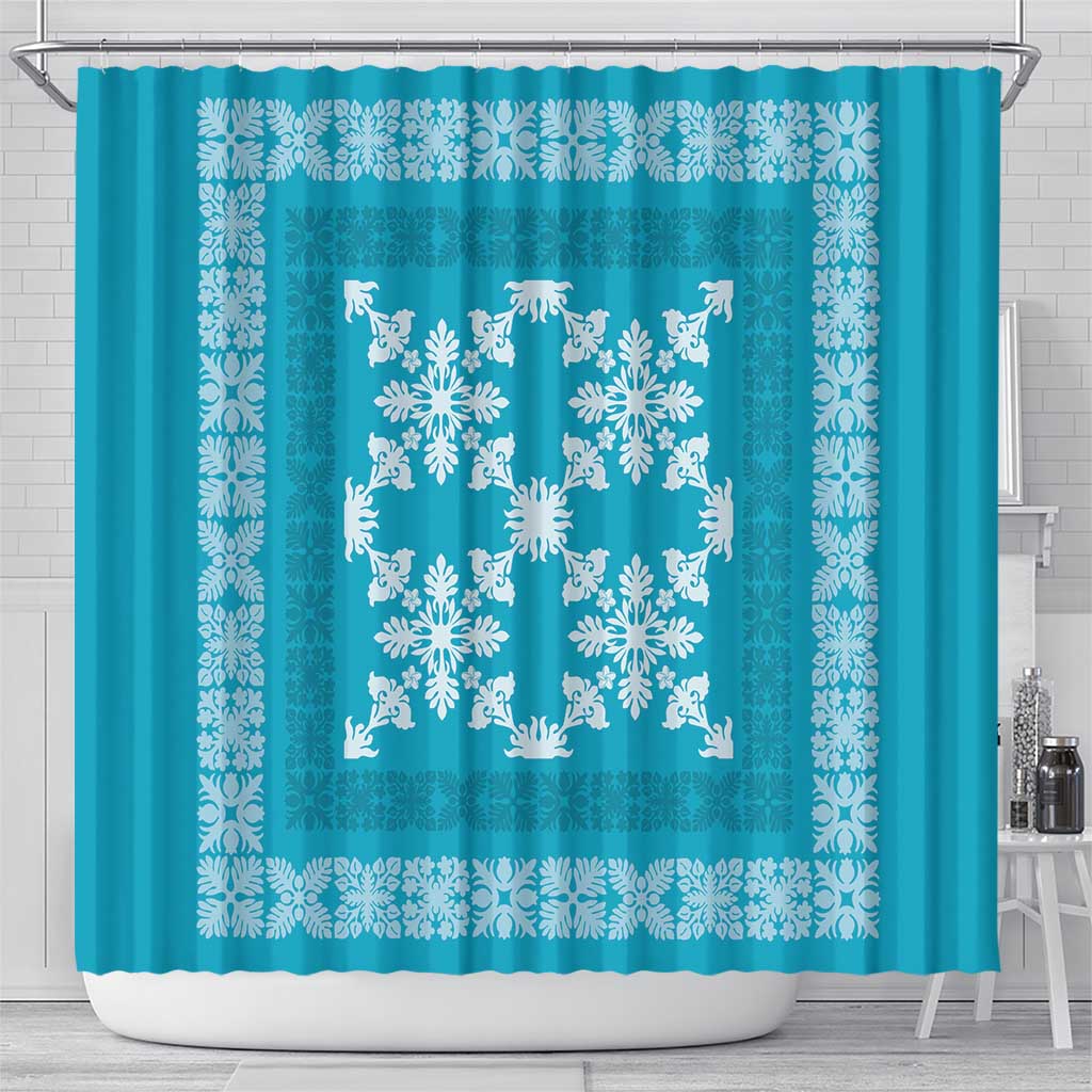 Hawaiian Quilt Pattern Shower Curtain Teal Hawaii Culture Tropical - Polynesian Pride